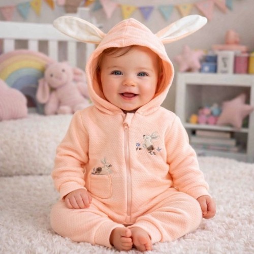 Βρεφικό Φορμάκι Βελούδινο Baby somon uniform bunny